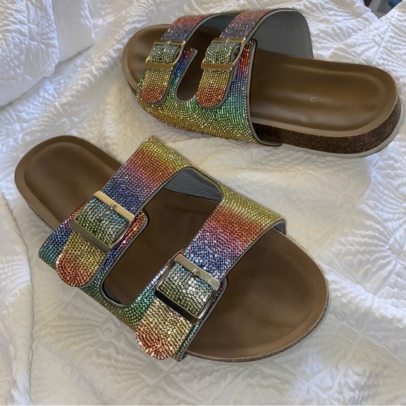 Rainbow Sparkle Double Buckle Slide Sandals Torrid Size 10.5 WW - Picture 11 of 11